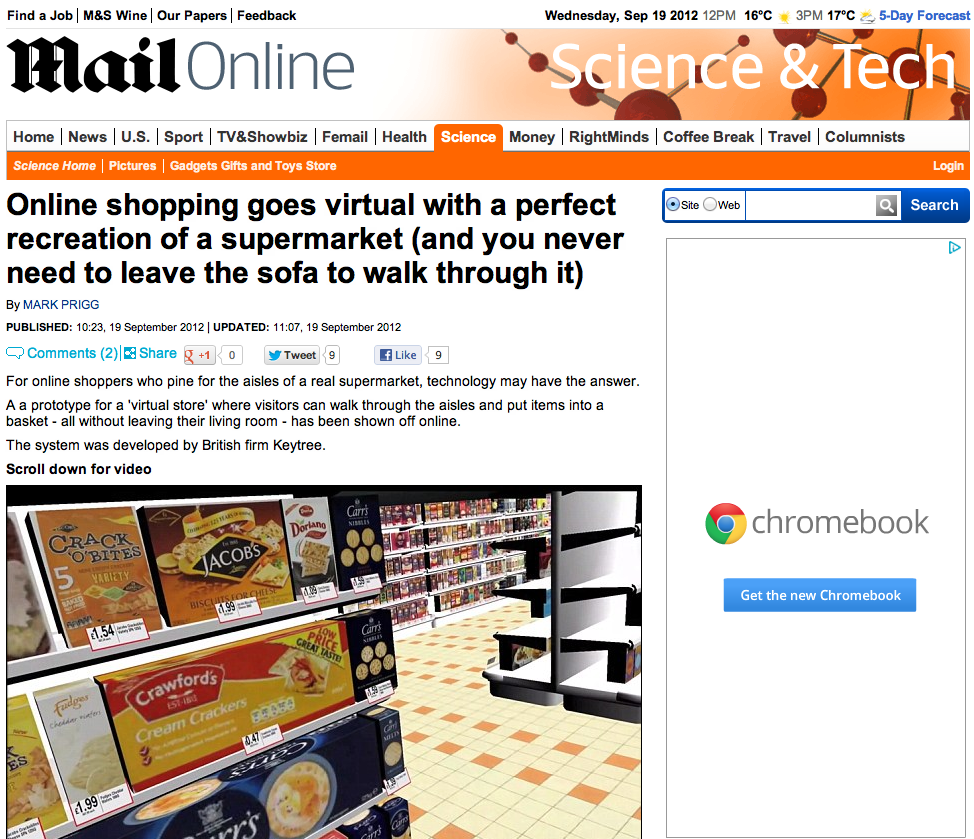 Daily Mail - Online shopping goes virtual with a perfect recreation of a supermarket (and you never need to leave the sofa to walk through it)
